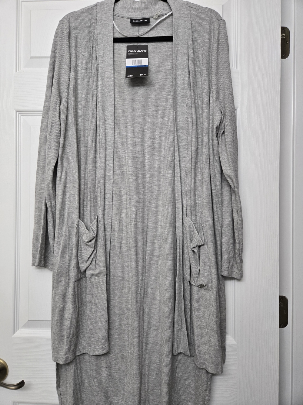 DKNY Gray Open-Front Long Cardigan Sweater